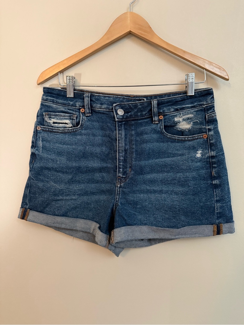 AE Dark Blue Denim Roll-Cuff Shorts